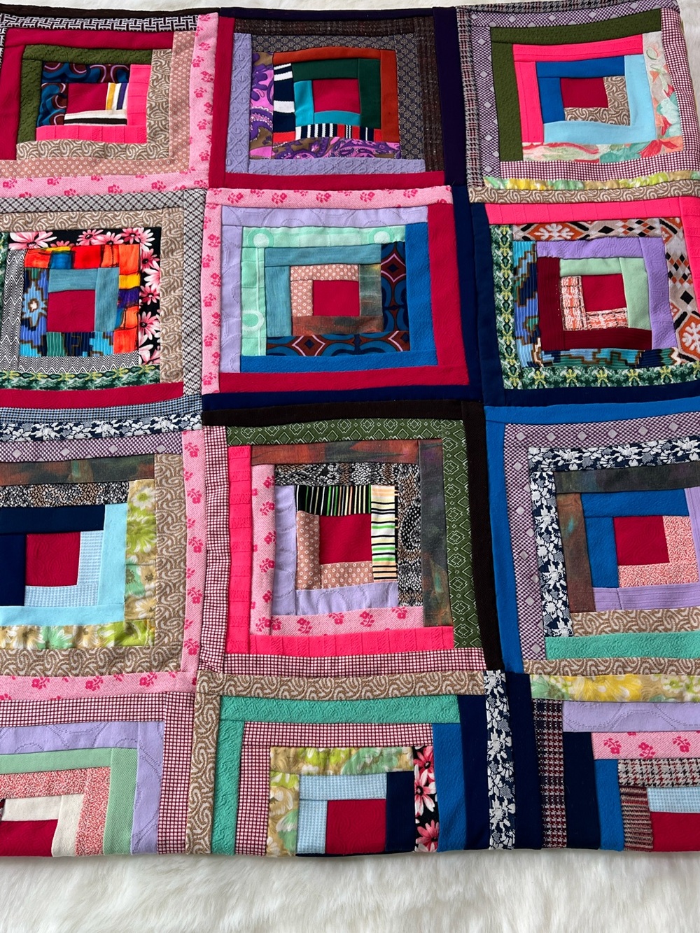Vintage Retro Handmade Patchwork Quilt Funky Throw cottage double 81”x71”